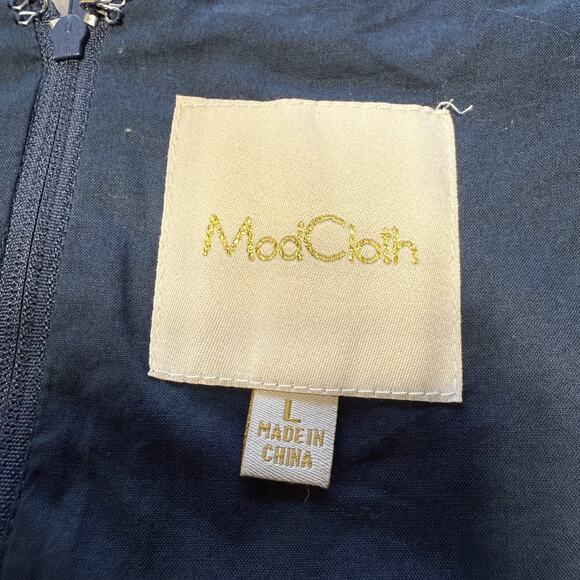 ModCloth Dress Womens L Geometric Cotton Back Zip Fit n Flare Lined - Picture 9 of 12